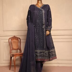 3 piece luxury embroidered frock style suit black