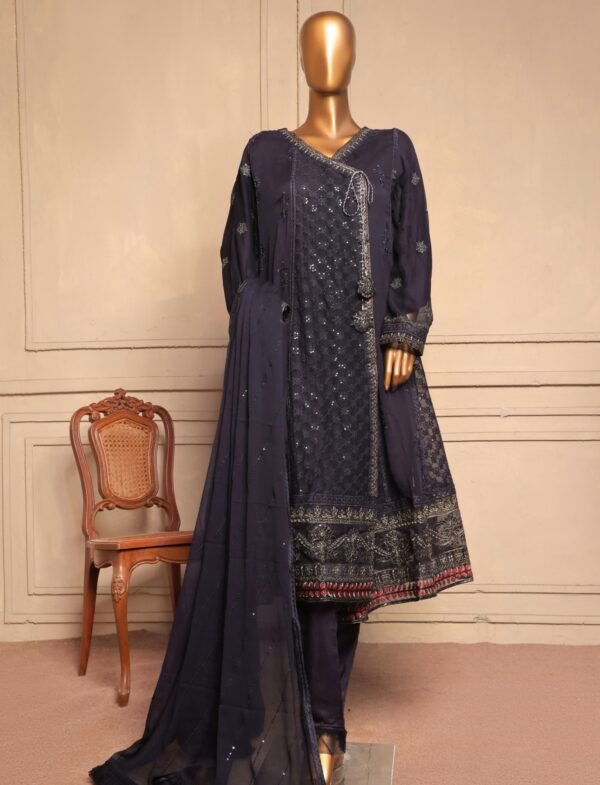 3 piece luxury embroidered frock style suit black