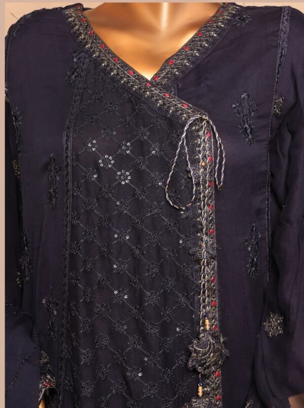 3 piece luxury embroidered frock style suit black