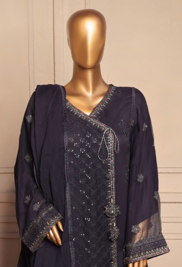 3 piece luxury embroidered frock style suit black