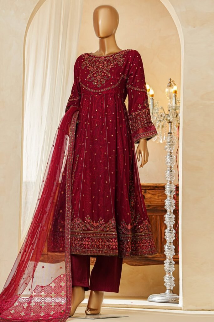 shaadmaani by hz stitched 3 piece luxury formals shocking pink