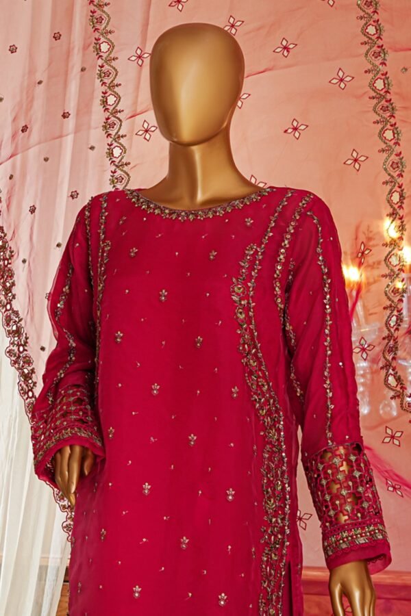 shaadmaani by hz stitched 3 piece luxury formals shocking pink