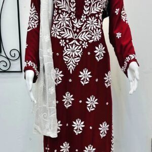 wine women chikankari kurti palazzo set ethnic wear salwar kameez