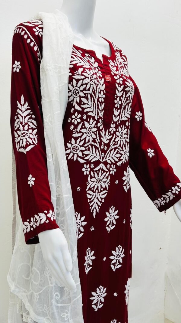 wine women chikankari kurti palazzo set ethnic wear salwar kameez