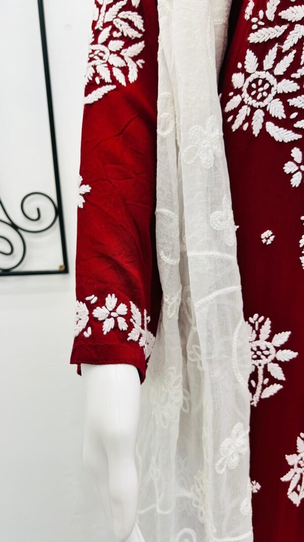 wine women chikankari kurti palazzo set ethnic wear salwar kameez