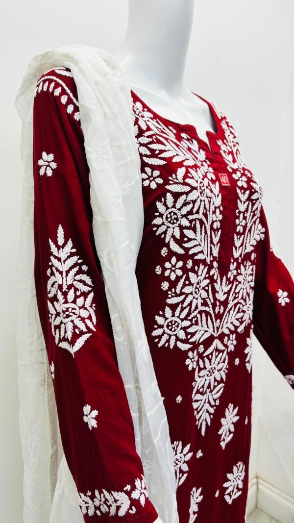 wine women chikankari kurti palazzo set ethnic wear salwar kameez