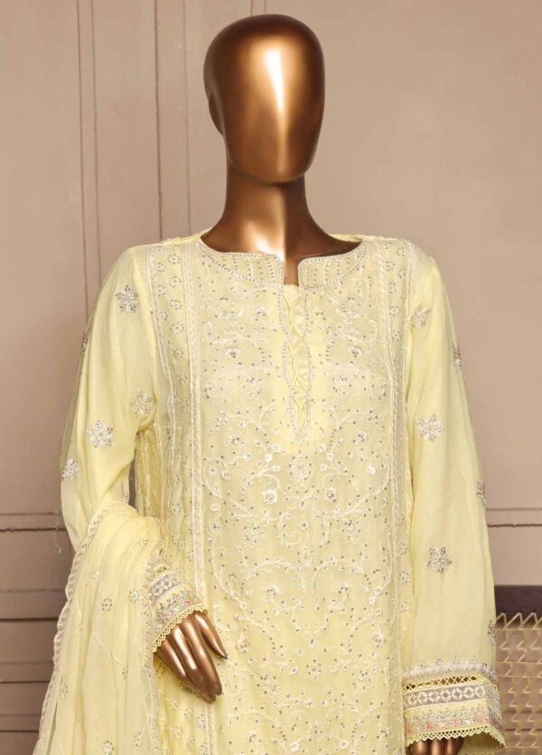 3 piece luxury embroidered frock style suit yellow