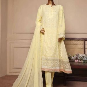 3 piece luxury embroidered frock style suit yellow