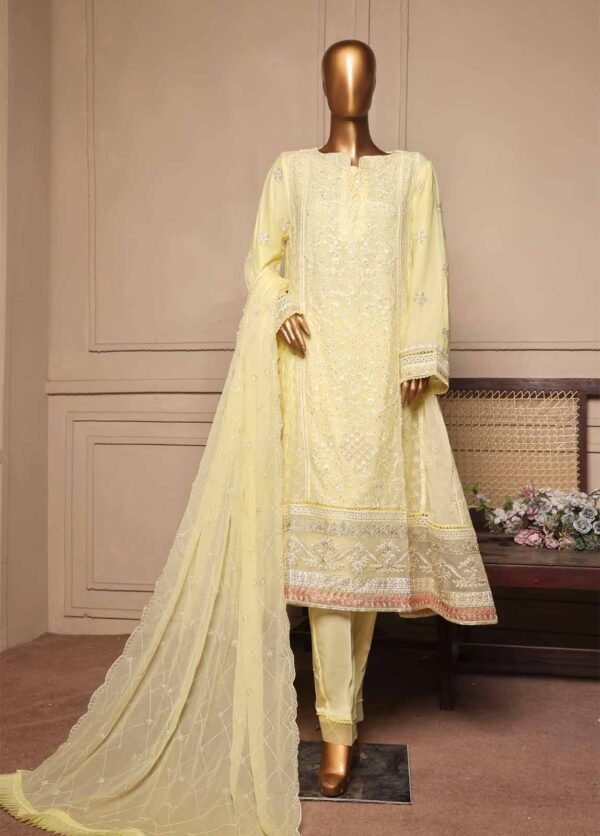 3 piece luxury embroidered frock style suit yellow