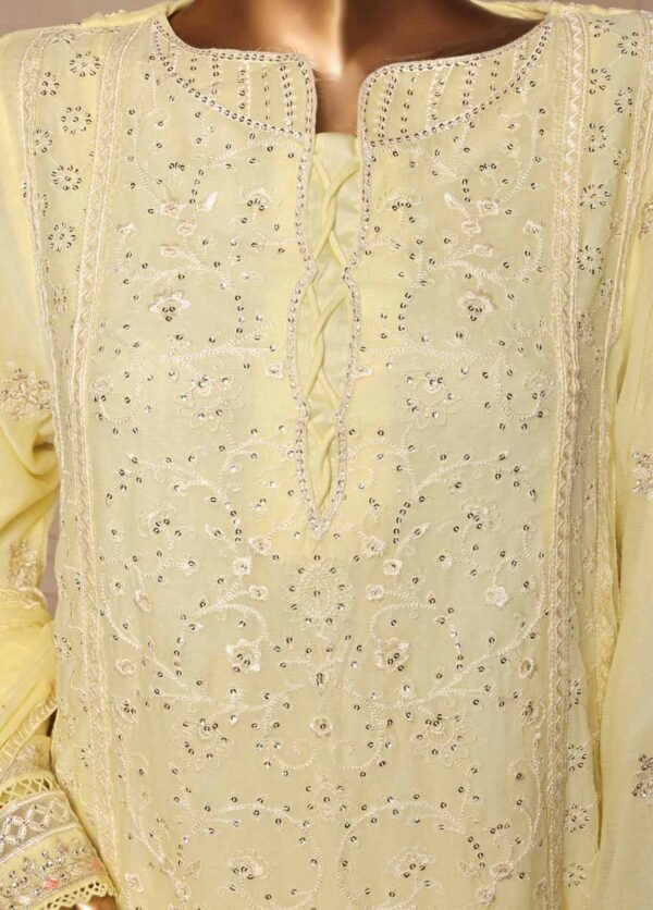 3 piece luxury embroidered frock style suit yellow