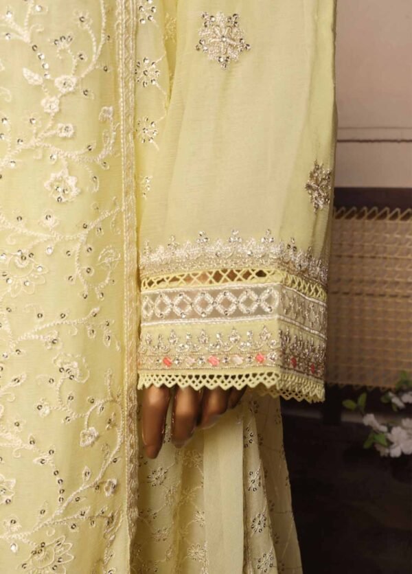 3 piece luxury embroidered frock style suit yellow