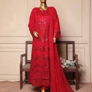 3 piece luxury embroidered frock style suit red