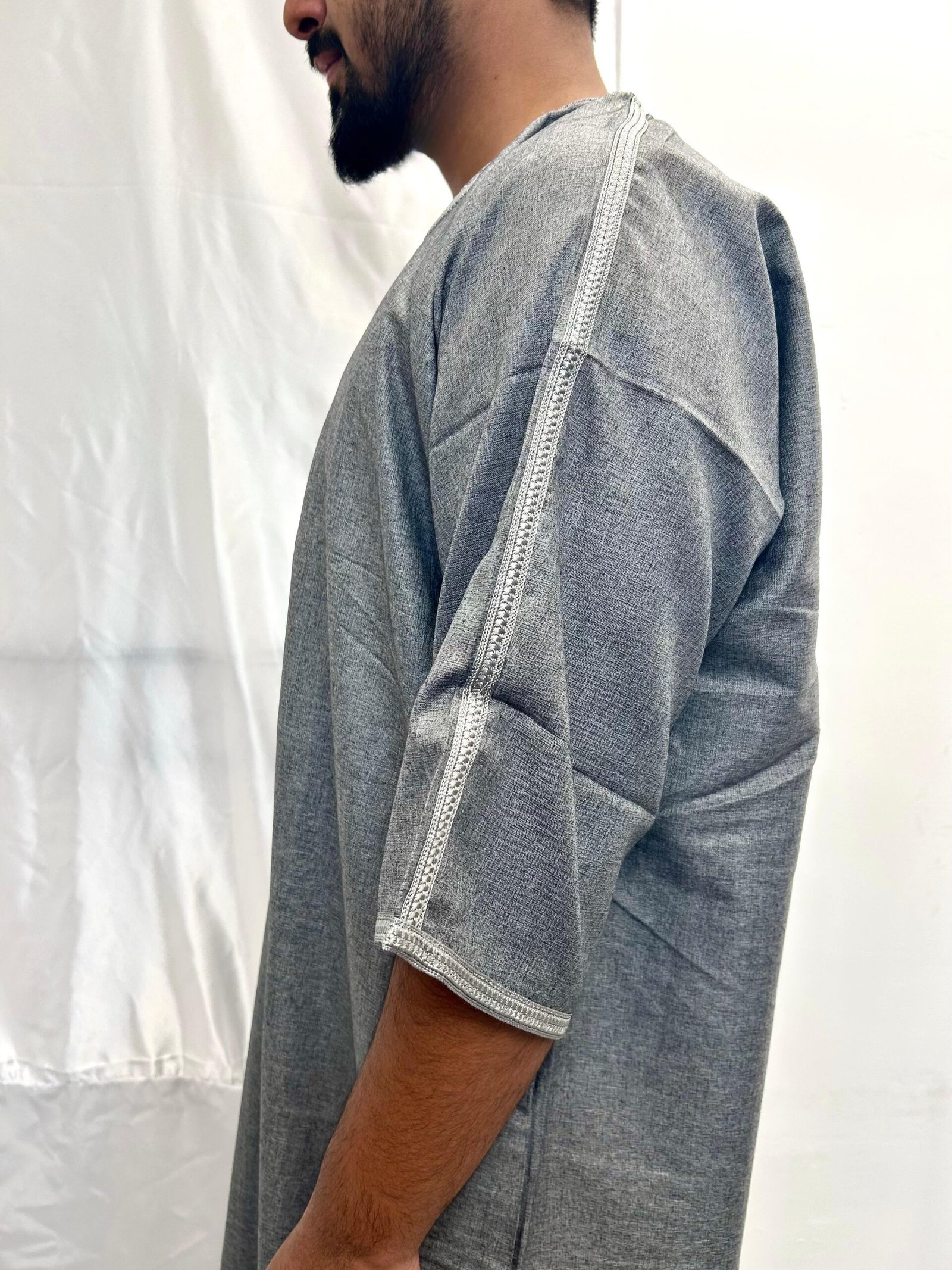 olive green with white embroidery moroccon thobe