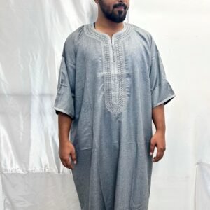 olive green with white embroidery moroccon thobe