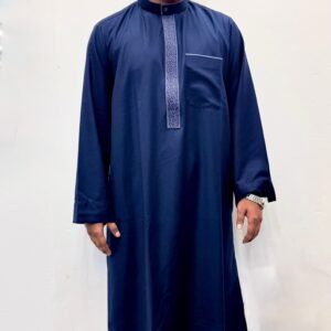 premium navy blue embroidered collar thobe