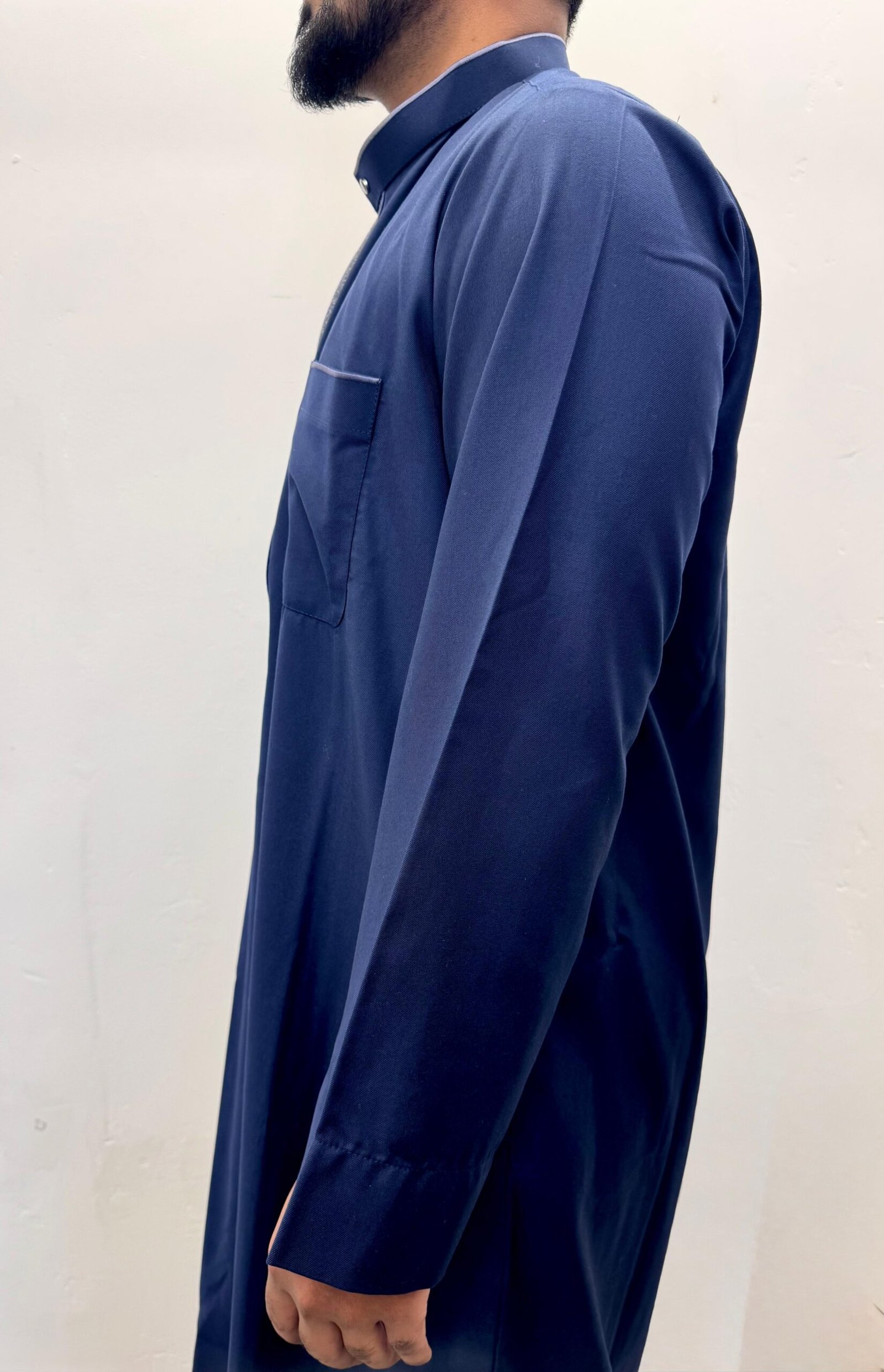 premium navy blue embroidered collar thobe