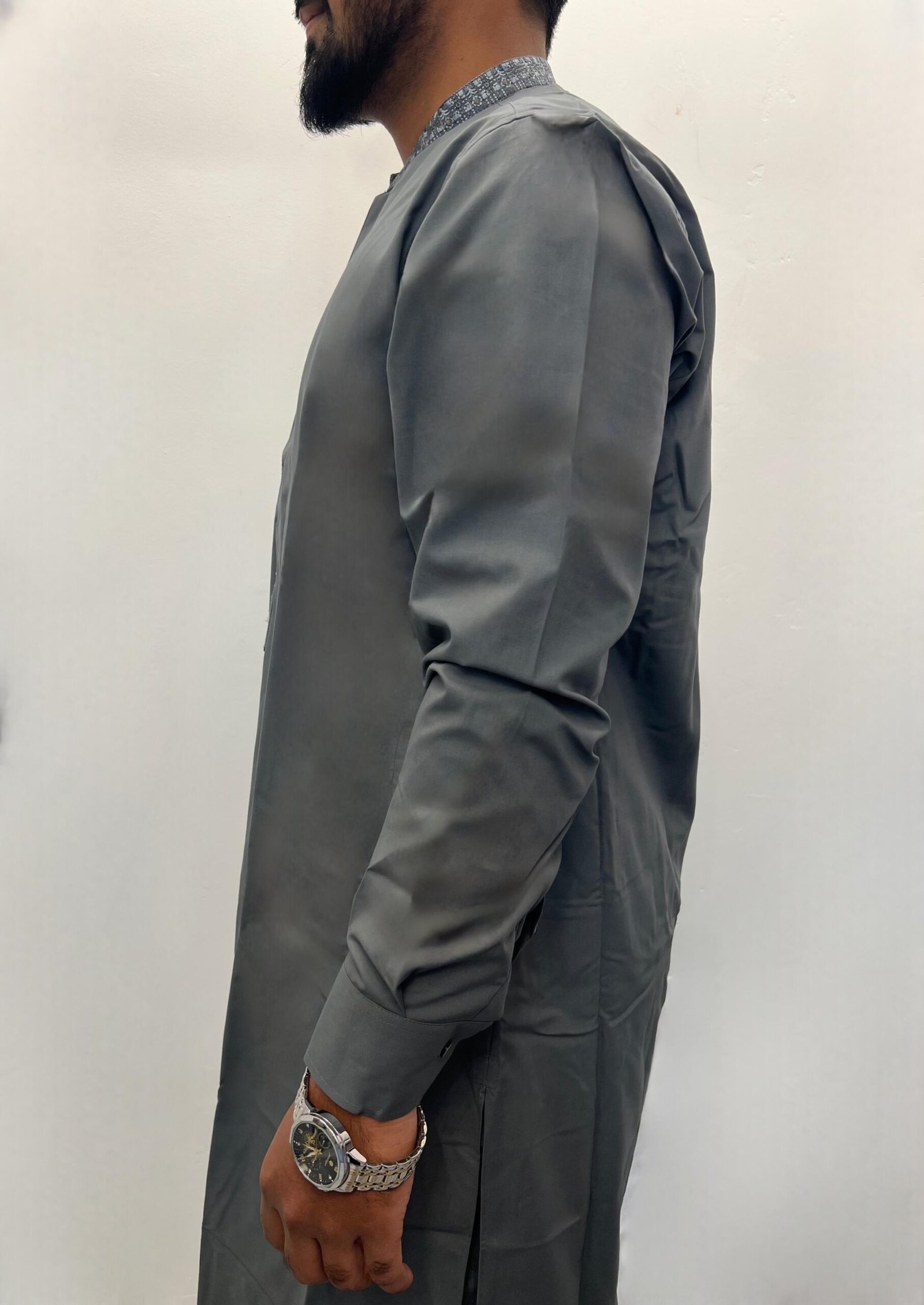 metallic grey shalwar kameez with band