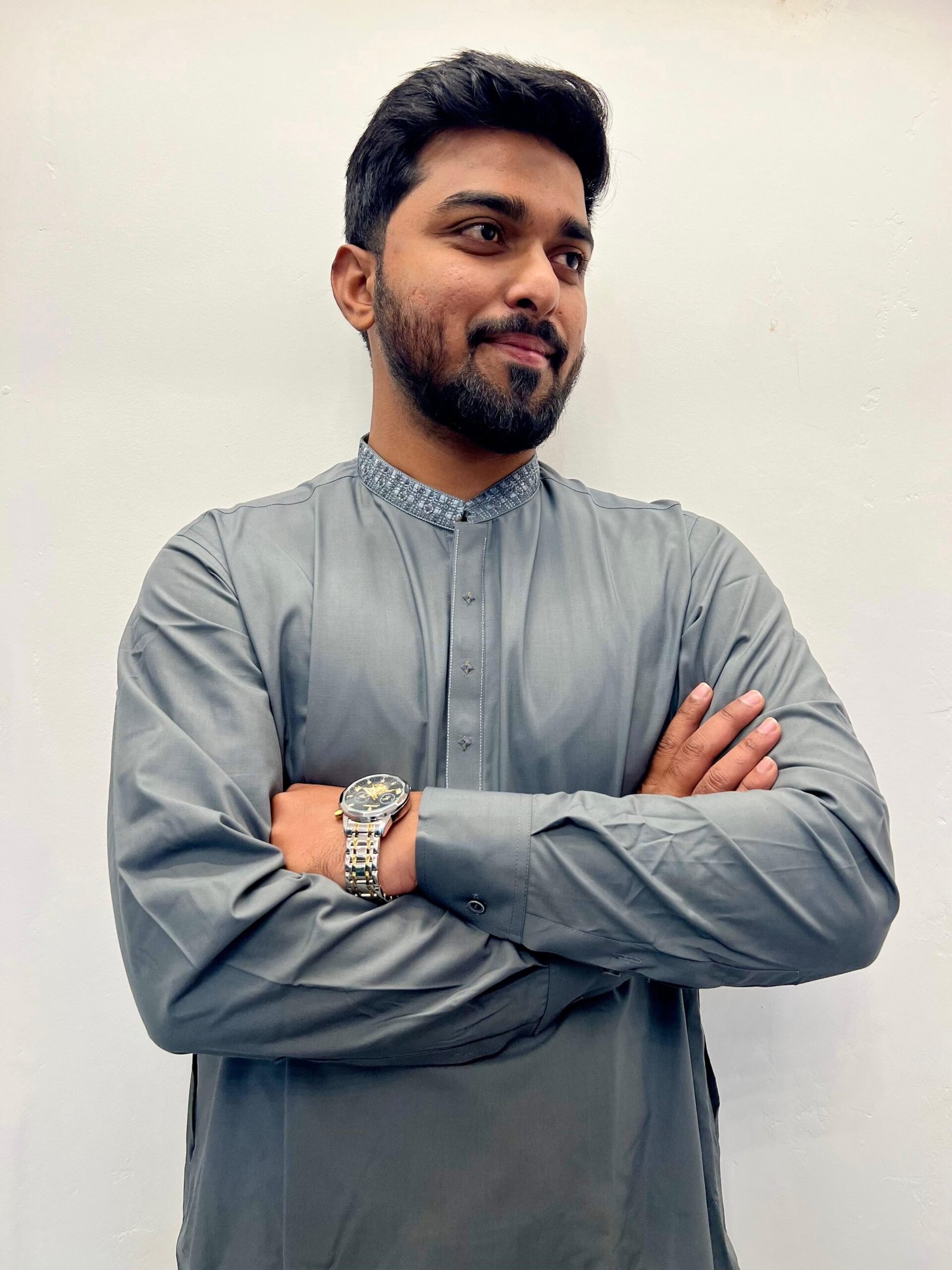 metallic grey shalwar kameez with band