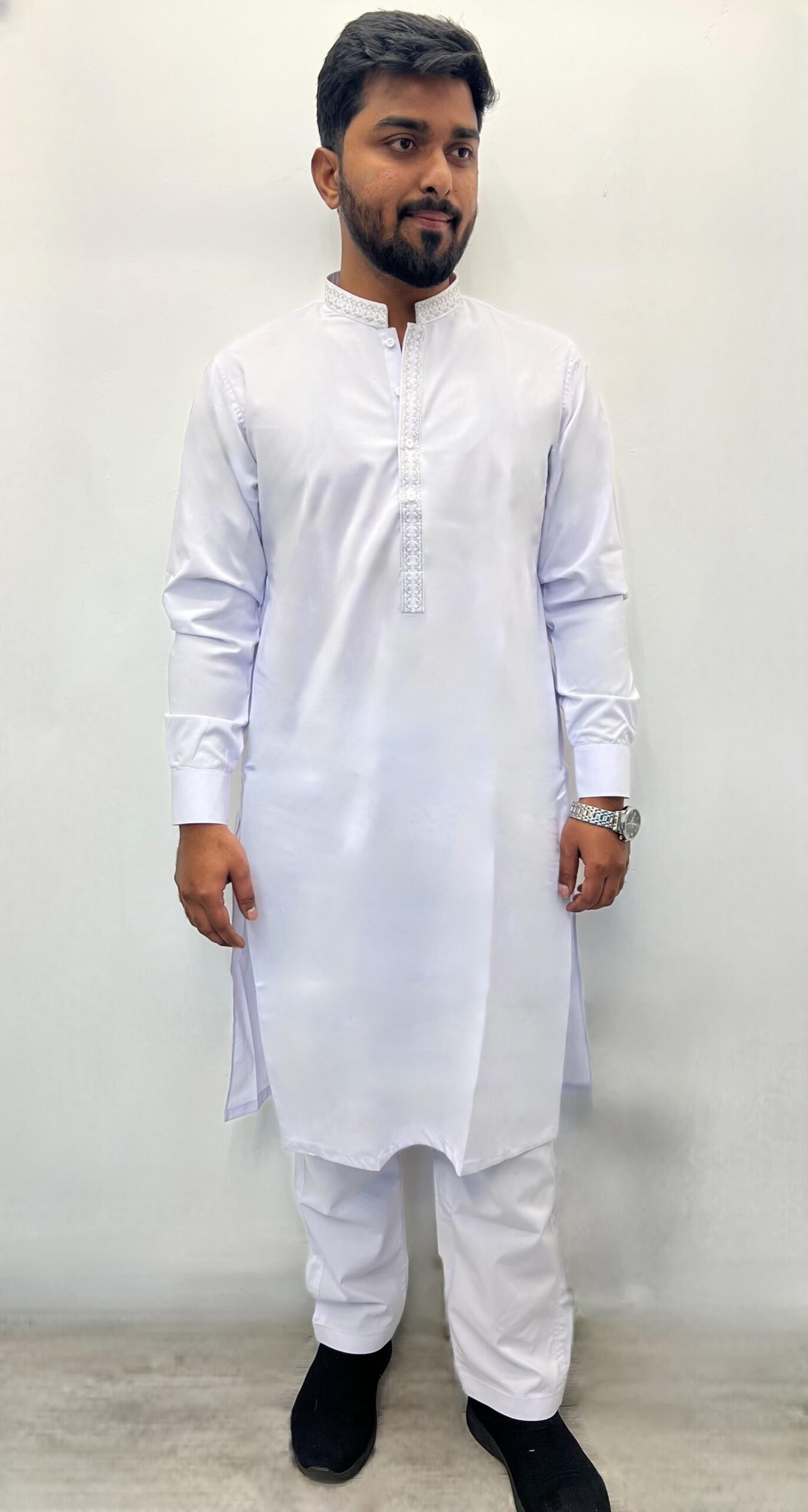 premium white shalwar kameez with band