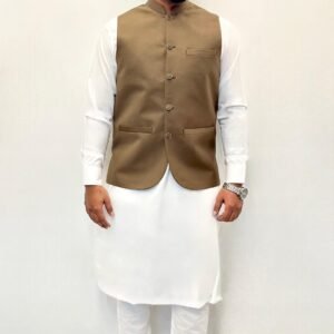 ocean blue men’s jacket (waistcoat) along with inner pocket asian traditional (mandarin) collar stylish sleeveless regular fit for festive, casual occasional (copy)