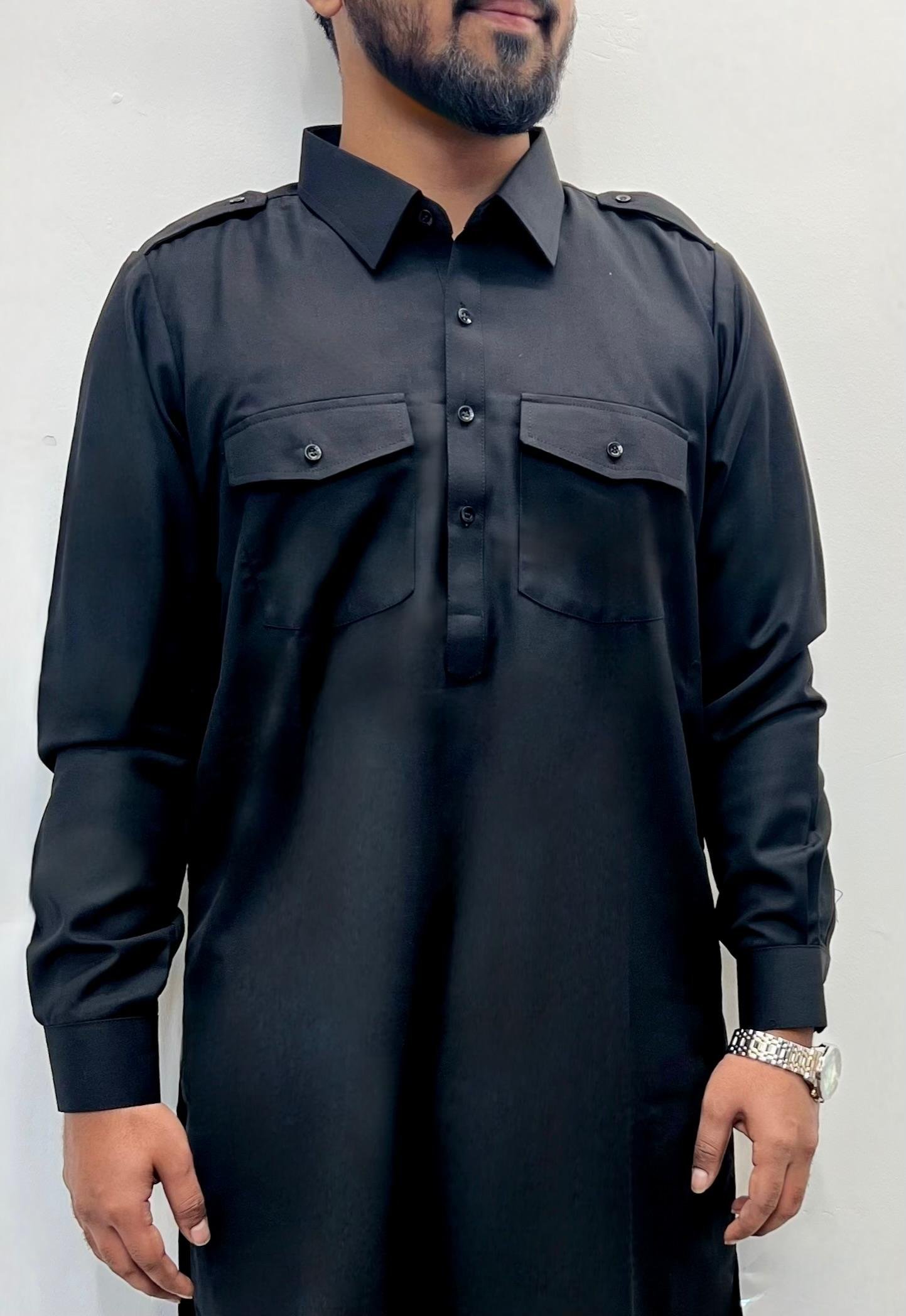 rich navy blue men's pathani kurta shalwar