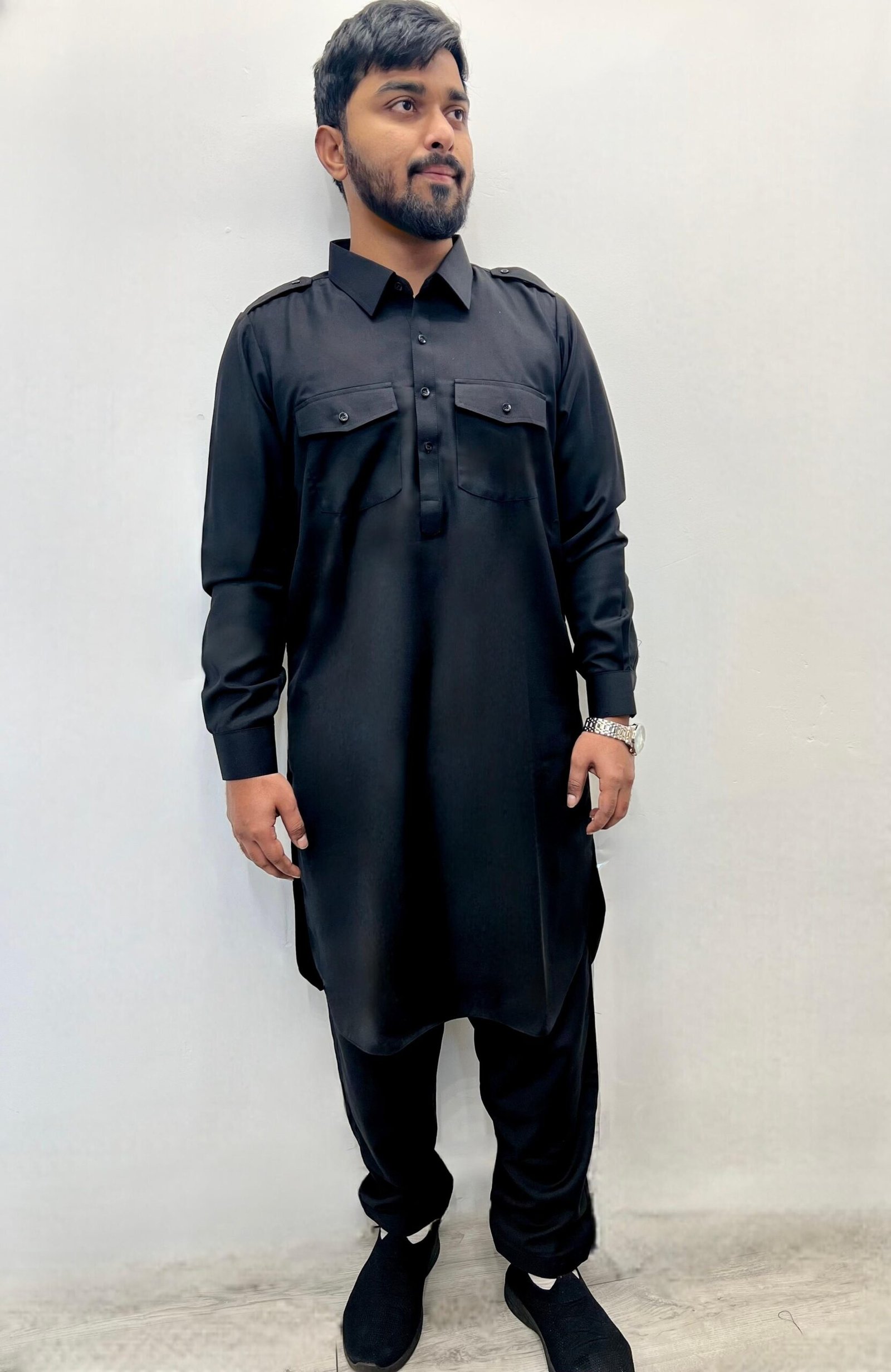 rich navy blue men's pathani kurta shalwar