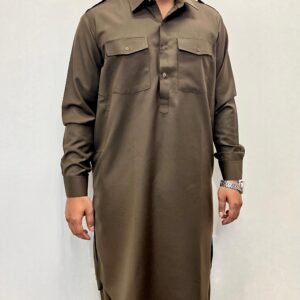 olive brown men's pathani kurta shalwar