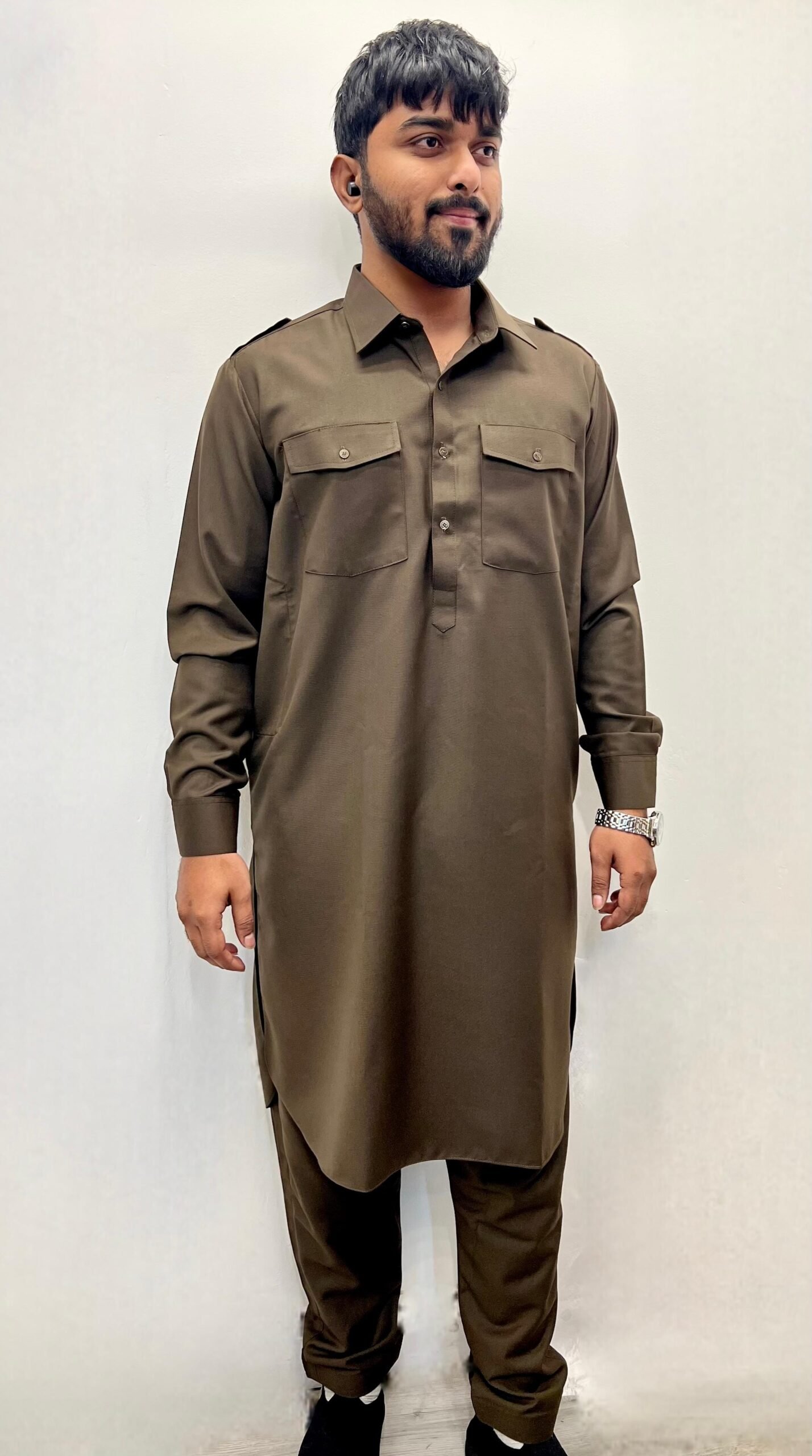 olive brown men's pathani kurta shalwar