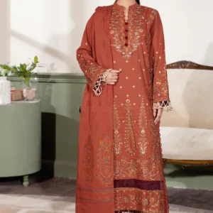 Rust Orange Johra Sabeha Embroidered Luxury 3-Piece Suit