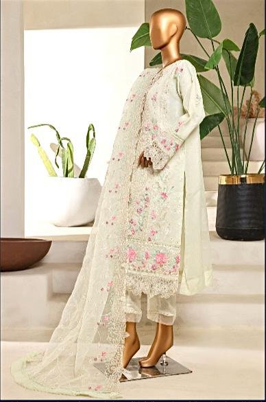 BIN SAEED LUXURY EMBROIDERED CHIFFON AND ORGANZA 3PC COLLECTION - Image 3