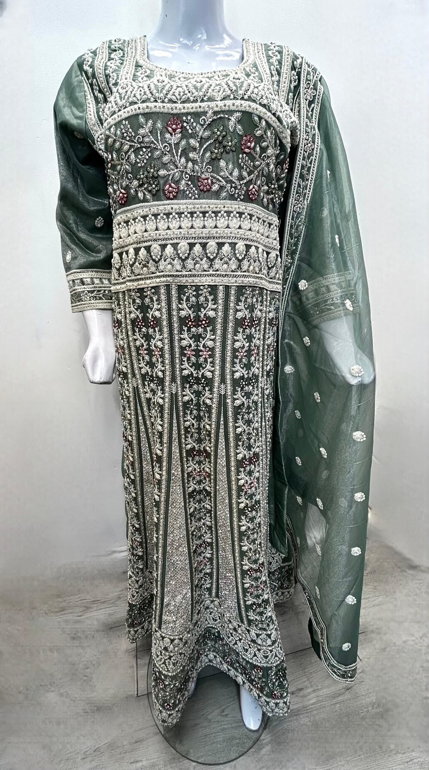 Emerald Grace Luxe Embroidered Long Dress