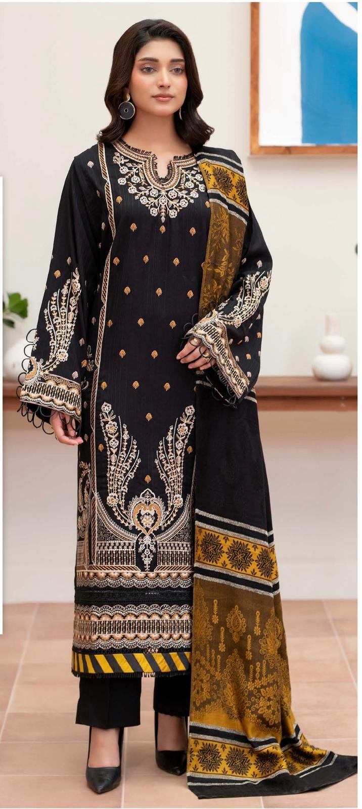 Black & Gold Luxury Embroidered 3-Piece Suit
