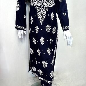 Navy Blue Lucknowi Chikankari Straight Kurti