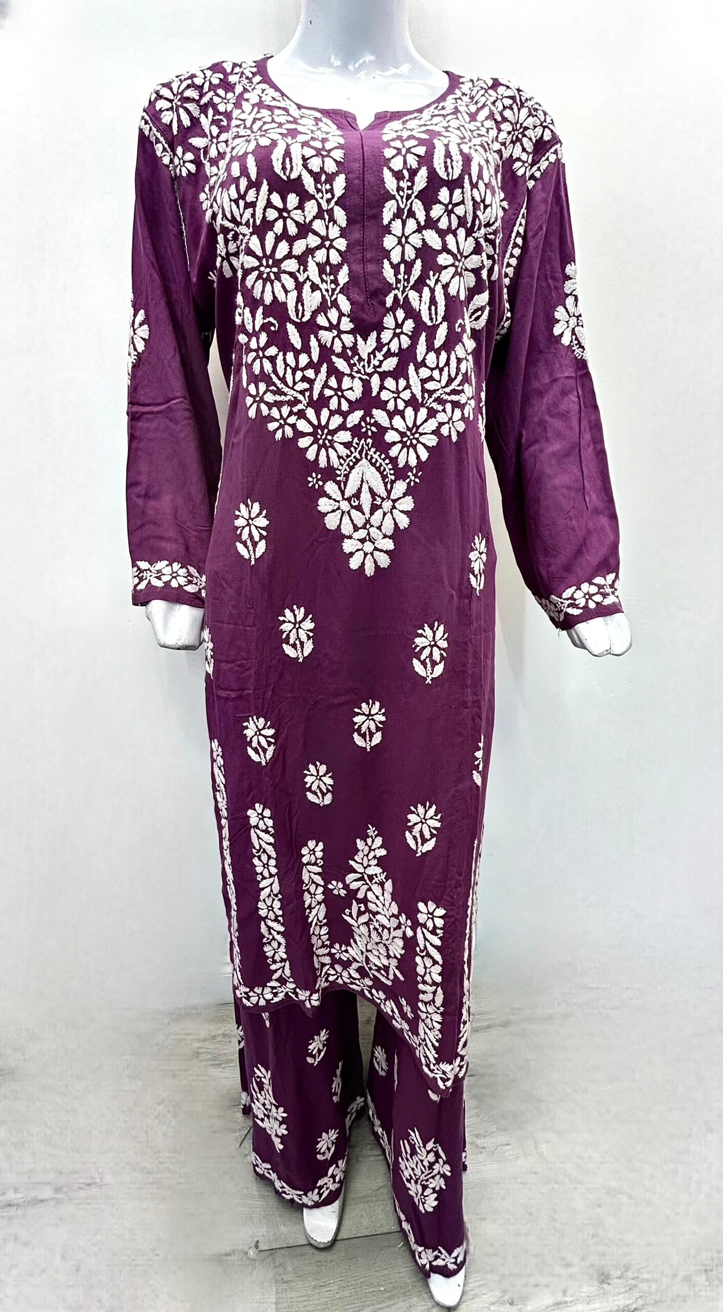 Purple Lucknowi Chikankari Straight Kurti