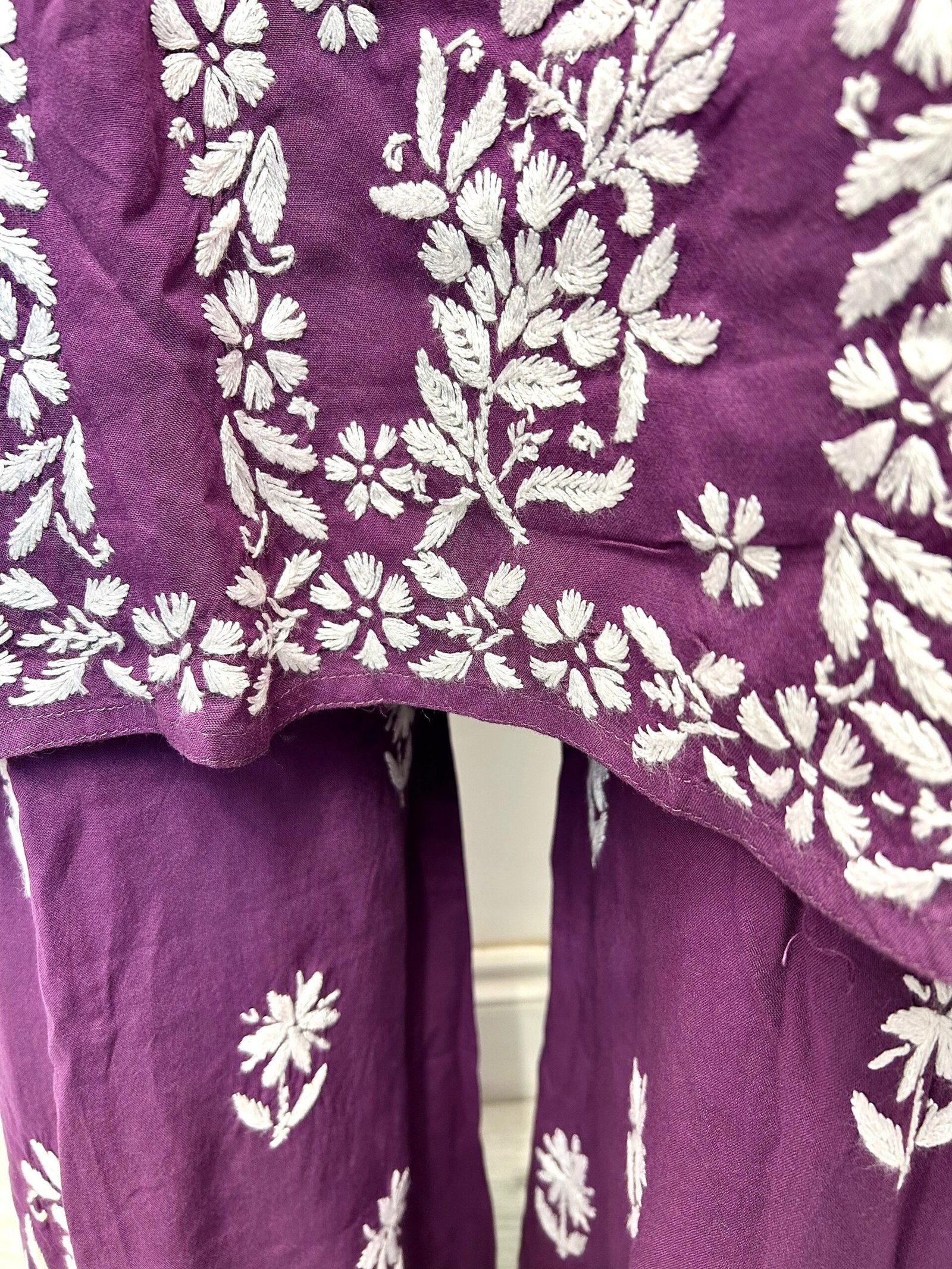 Purple Lucknowi Chikankari Straight Kurti - Image 4