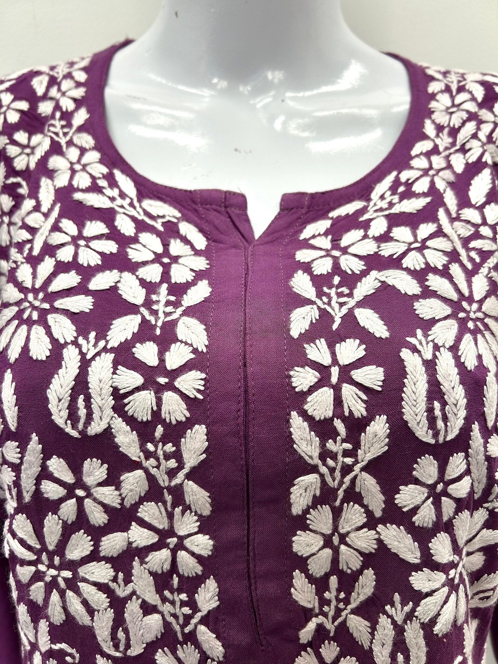 Purple Lucknowi Chikankari Straight Kurti - Image 2